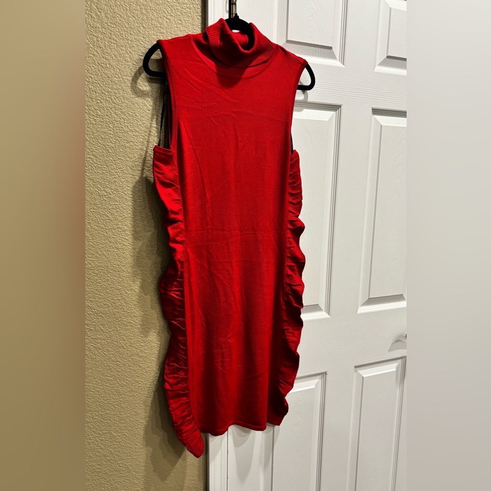 New Calvin Klein Sleeveless Ruched
Sweater Red Dress - Size L - Picture 4 of 8